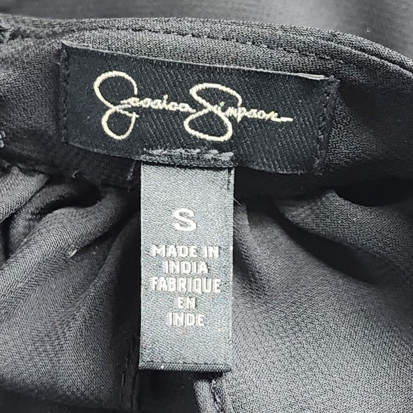 JESSICA SIMPSON Size Small Sheer Black Chiffon Rhinestone Collar Open Sleeve Top - Picture 14 of 16